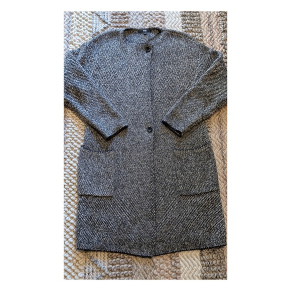 Uniqlo Jackets & Blazers - Uniqlo Gray Marled Knit Long Coat Jacket Small Tweed Style wool blend